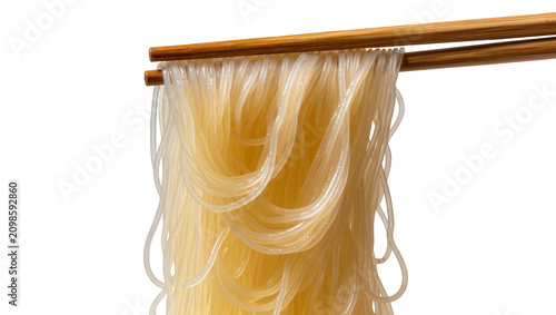 Foto Wooden chopsticks holding translucent glass noodles, isolated on transparent bac