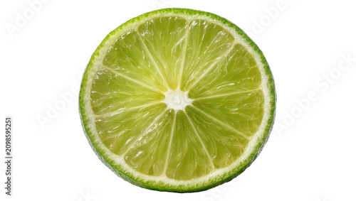 Vibrant green lime slice with juicy pulp and white pith, isolated on transparent background