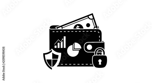 Φωτογραφία Black wallet with money and icons.