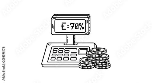 Quadro su tela Calculator with coins and discount display.