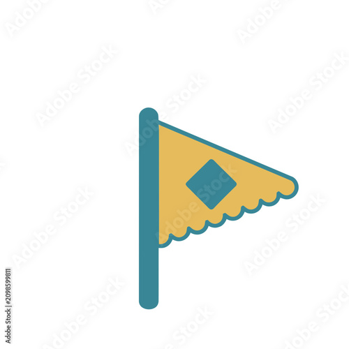 Yellow pennant flag with blue diamond and scalloped edge