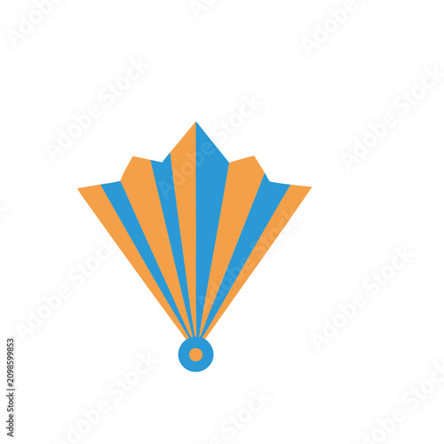 Abstract fan shape with blue and orange stripes