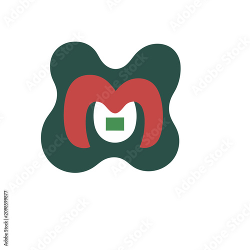 Abstract Red and Green Shape with Letter M