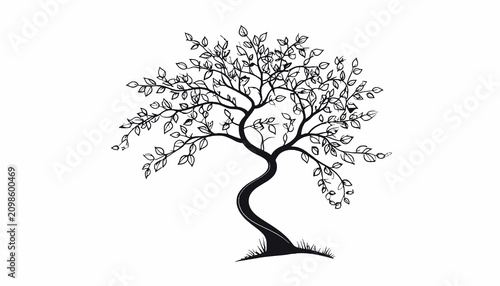 Tree with twisted trunk and branches.