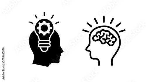 Minimal thinking icon isolated on transparent background. Modern PNG symbol for ideas, brainstorming, problem solving, UI, apps, websites and creative graphic design projects.
