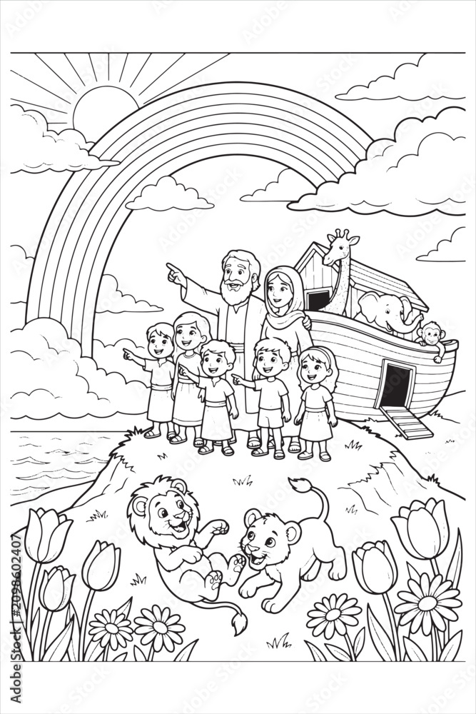 Fototapeta premium Colorful Children's Book Cover Illustration with Animals and Nature Scene