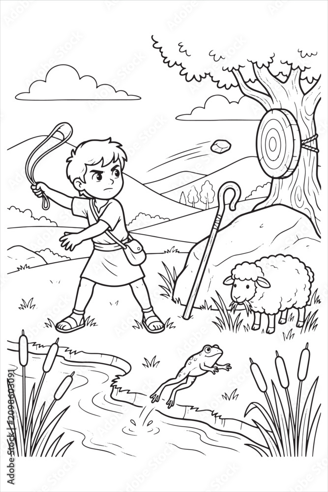 Fototapeta premium Child Playing with a Fishing Rod Near a Pond in a Natural Setting