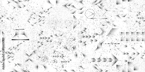Speckled and dotted texture . Halftone dots seamless pattern . Grange shapes .Grunge distress . Vector shapes with half tone dots .Screen print endless pattern