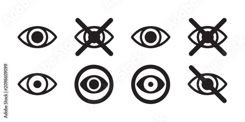 Visibility and hide icon collection with crossed out eye symbols for privacy protection and security.