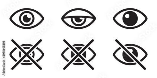 Photos Human eye vision symbols with crossed out variations for accessibility and visibility settings design