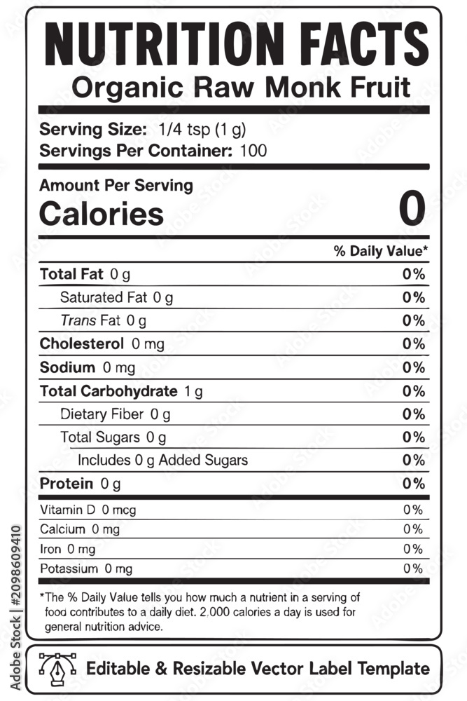 Fototapeta premium nutrition facts vector label template for organic raw monk fruit