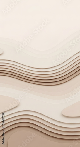 Topographic paper cut abstract background in neutral tones.