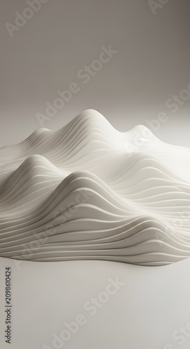 Vertical white 3D sculptural hills texture.