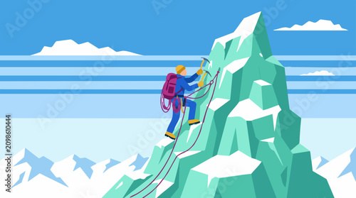 Canvastavla Ice climber ascending a snowy mountain peak in a challenging winter landscape