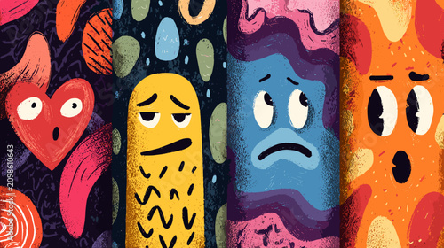 Canvastavla Playful and Colorful Abstract Expressions of Emotions with Unique Characters and