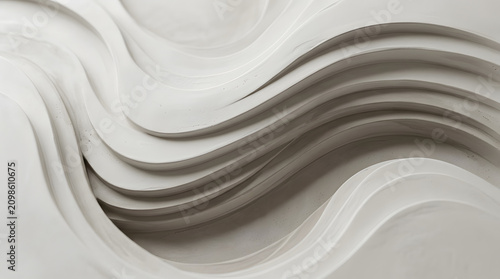 White abstract 3D sculptural wave background pattern.