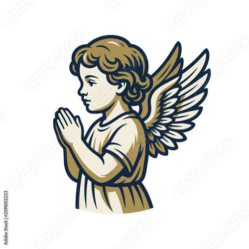 Quadro su tela An illustration of an angel with wings in prayerful pose