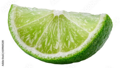 Juicy green lime slice with textured rind, isolated on transparent background
