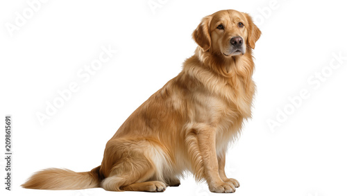 Принти на полотні Golden retriever dog sitting attentively, isolated on transparent background