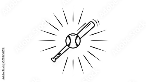 Bild auf Leinwand Dynamic illustration of a baseball bat hitting a baseball with radiating lines s