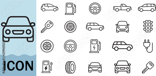 Bild auf Leinwand Car transport and automotive icon set linear stroke style