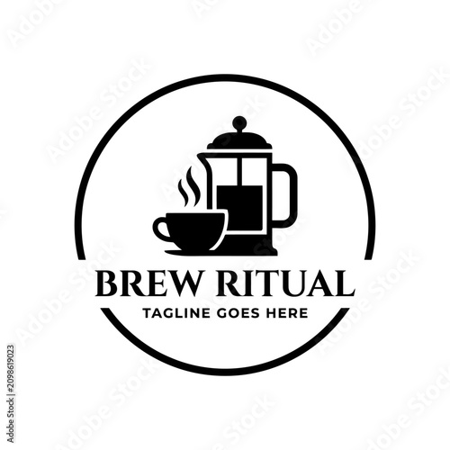 Canvas Print Circular coffee brewing emblem representing morning rituals, quality beans, and specialty cafes