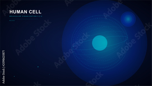 Foto Human cell molecular visualization, abstract digital biology concept, futuristic
