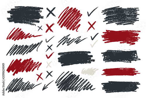 Картината върху платно Hand-drawn check and cross marks on scribbled backgrounds