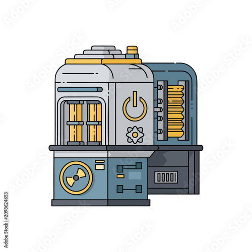 A detailed illustration of a complex industrial machine with mechanical components