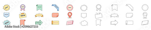 Hand Drawn New Label Badge Banner and Ribbon Vector Set