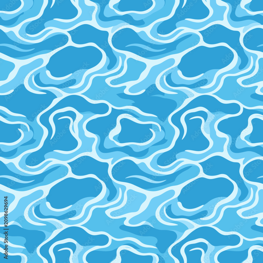 Fototapeta premium Abstract seamless blue water wave pattern with light reflections