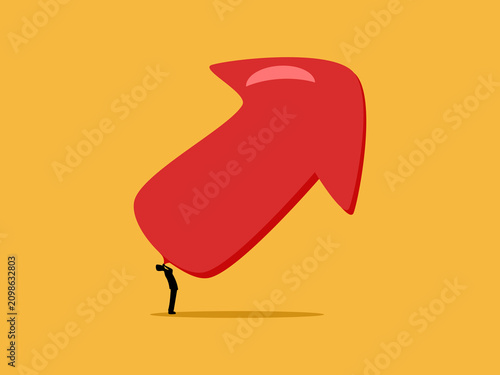 Businessmen blow up growth arrow balloon