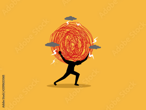Businessman burdened with heavy responsibilities are likened to stress and anxiety stemming from hardship