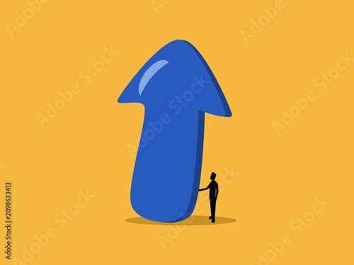 Foto businessman pushes the arrow of growth to prevent it from tipping over