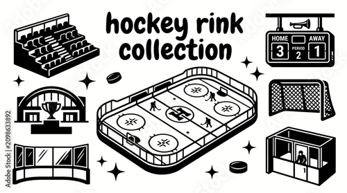 Canvas Print ice hockey rinks featuring frozen arenas protective boards goal nets penalty box