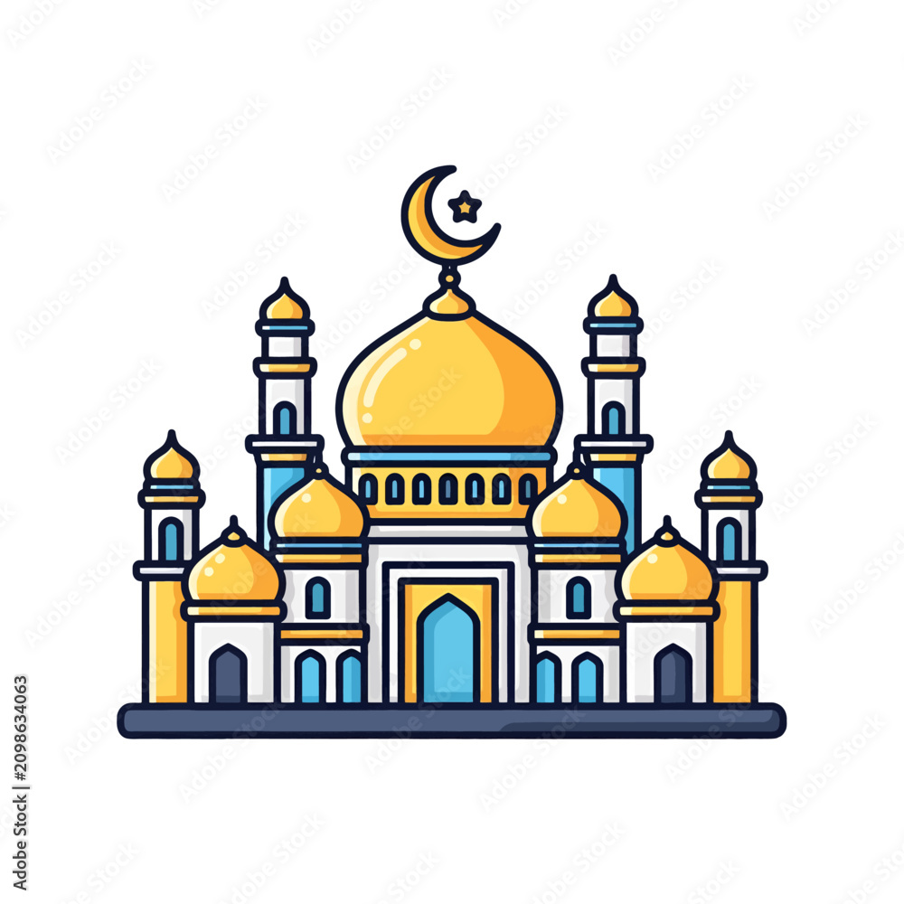 Fototapeta premium A colorful illustration of a traditional building with golden domes and tall towers