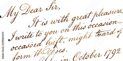 Foto Old antique handwritten letter with cursive ink calligraphy dated october 1792
