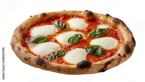 Bild auf Leinwand Neapolitan pizza with fresh mozzarella tomato sauce and basil, isolated on trans