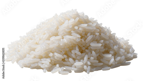 Obraz na plátně Pile of cooked white rice grains, isolated on transparent background