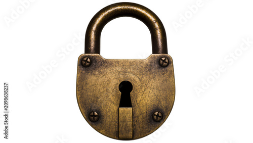 Cuadro en lienzo Antique brass padlock with keyhole, isolated on transparent background