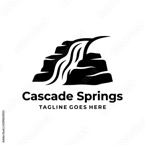 Waterfall rocks cascade logo. Fresh natural branding for spa and environmental sectors.