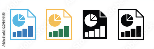 Foto Business report vector icon collection featuring analytics charts, financial documents, statistics, performance dashboards and data analysis symbols in multiple styles, modern vector illustration