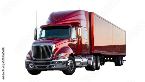 Bild auf Leinwand Shiny red semi-trailer truck with chrome details, isolated on transparent backgr