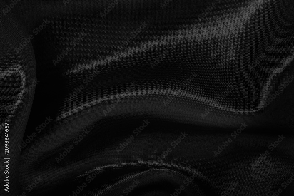 Fototapeta premium Black grey fabric texture background, detail of silk or linen pattern.