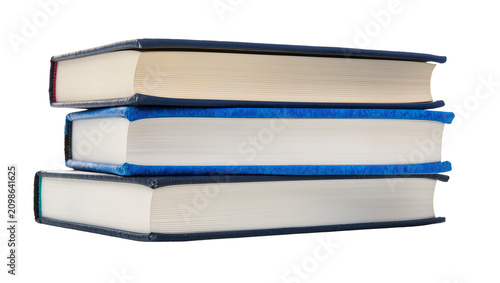 Fotografía Stack of three hardcover books with blue and cream covers, isolated on transpare