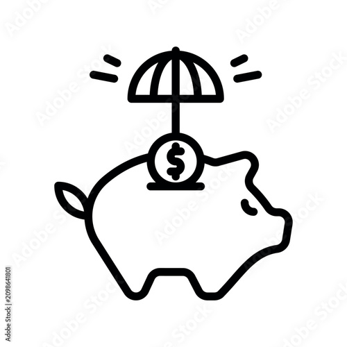 Protective umbrella sheltering ceramic piggy bank for secure personal budget plan