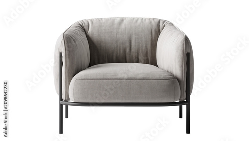 Foto Plush grey armchair with dark metal frame, isolated on transparent background