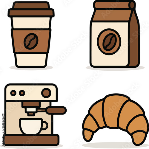 Coffee Shop and Cafe Essentials Icon Pack Flat Vector