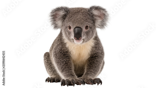 Canvas Print Fluffy gray koala bear sitting, isolated on transparent background