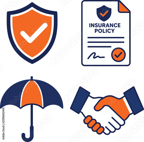 Insurance Protection and Policy Services Icon Pack Flat Vector